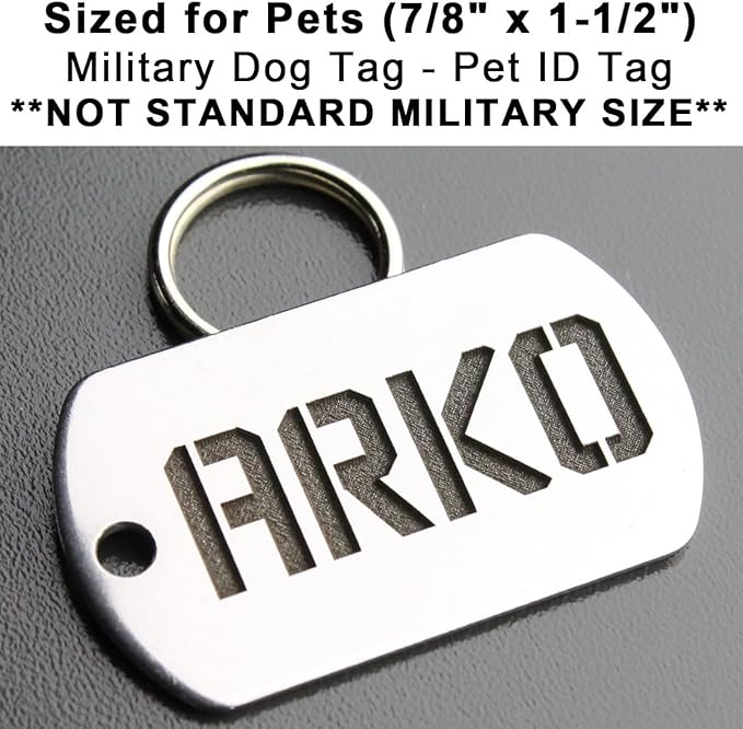 Stainless Steel Custom DEEP Engraved Pet ID Tags Personalized Front/Back Dog Tags for Dogs and Cats - Military Dog Tag 7/8" x1-1/2 (1-Side Engraving)