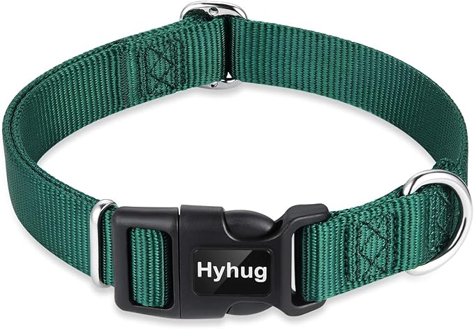 Hyhug Dog Collar for Large Dogs, Heavy Duty Pink| Quick Release Nylon Buckle Collar, Adjustable & Durable Pet Supplies for Boy & Girl Dogs (Large, Dark Green)