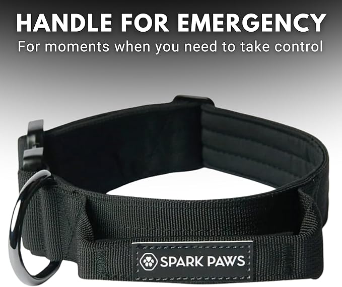 Spark Paws Tactical Dog Collar - Heavy Duty, Premium Quality, Thick and Durable for Large and Medium Dogs - Black- M - 1.5"