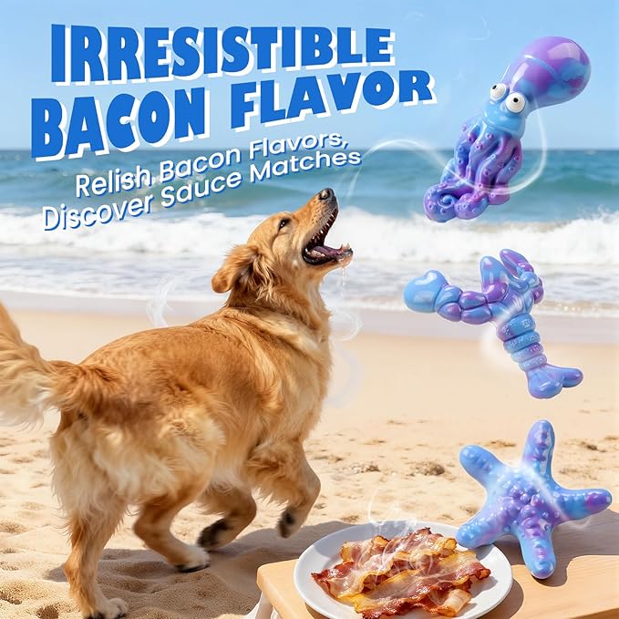 5 Pack Dog Toys for Aggressive Chewers, Indestructible Dog Chew Toys Bundle for Large & Medium Dogs, Durable Nylon Dog Toys with Bacon Flavor for Heavy Chewers, Reduce Boredom & Support Denta