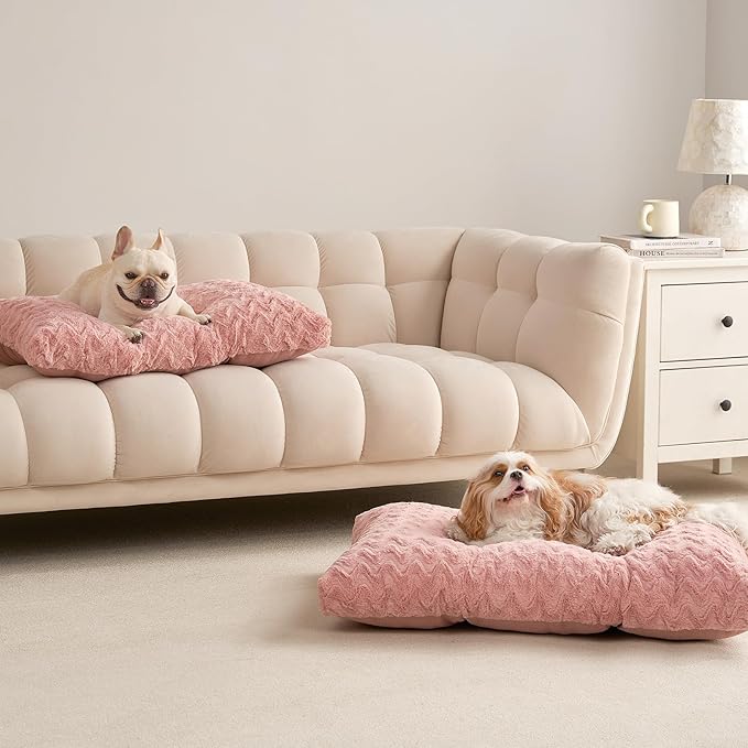 EHEYCIGA Washable XL Dog Bed for Crate 41x27 Inch, Reversible Kennel Pad for Extra Large Dogs Weight Up to 75 lbs, Plush and Comfy Pet Sleeping Mat, Pink