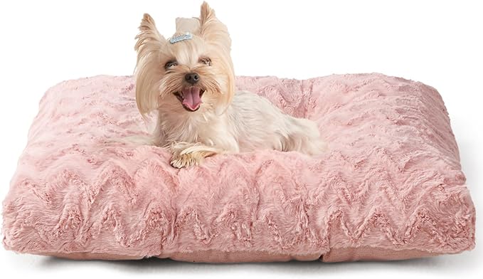EHEYCIGA Washable Small Dog Bed for Crate 23x18 Inch, Reversible Kennel Pad for Puppy Weight Up to 25 lbs, Plush and Comfy Pet Sleeping Mat, Pink
