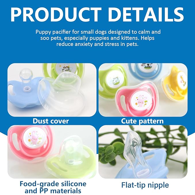 Dog Pacifier 4Pcs Food-Grade Safe Puppy Teething Toys with Lid Cute Chewable Kitten Pacifier Soothing Essential Pet Supplies Kitten for Suckling Puppy Teething Toys
