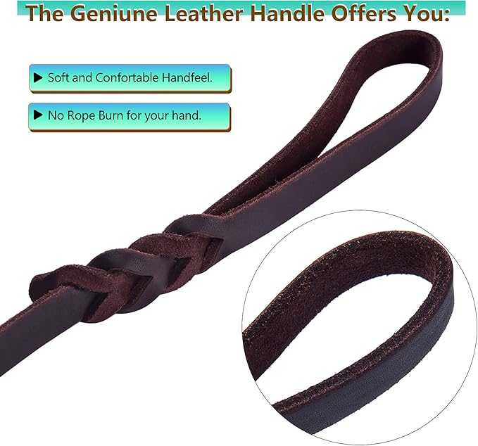 Genuine Leather Dog Leash - Heavy Duty Dog Training Leashes for Large Breed Dogs and Medium Dogs - 4FT / 5FT / 5.6FT Long with Color Black and Brown