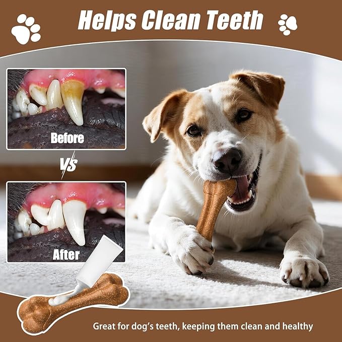 SCHITEC Dog Bone Chew Toys for Medium & Large Dogs, Beef Flavor Teething Toy, Durable Dog Toys for Aggressive Chewers, Teeth Cleaning, 2Pcs