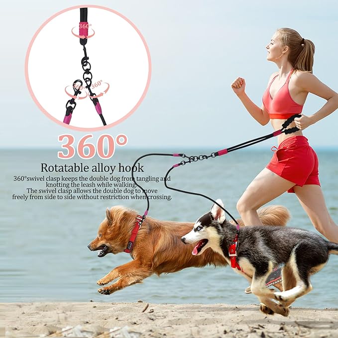 Double Dog Leash No Tangle, Adjustable Split Leads Three Pet Walking Leash with Comfortable Padded Handle for Three Dogs, Hands - Free Three Leashes for Small/Medium Pets (Black, Three Leashes)