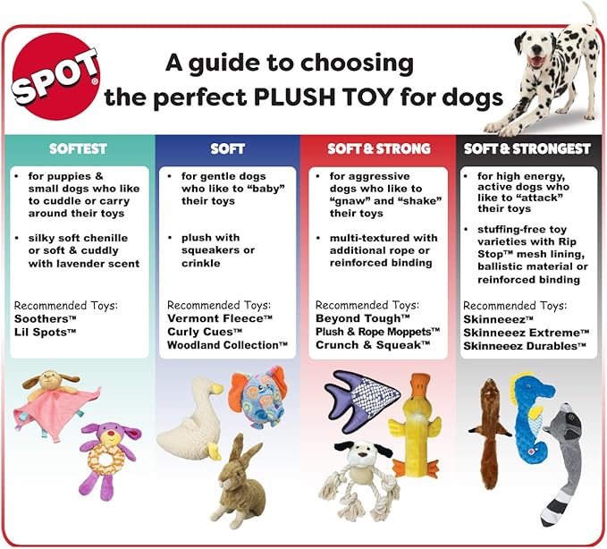 SPOT 9in Vermont Style Fleece Bone Dog Toy – Soft Comfort Plushie for Medium Dogs & Puppies – Built-in Squeaker – No Plastic Parts – Safe for Light Chewers – Cuddly & Calming Pet Toy