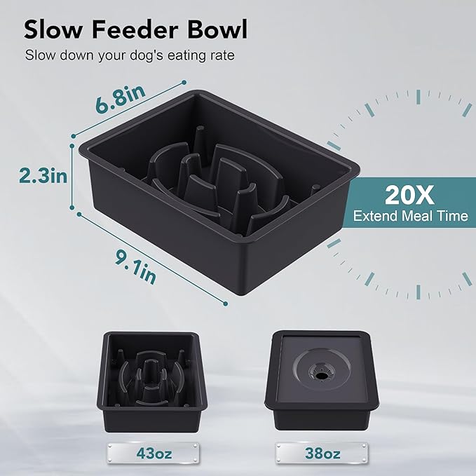 UPSKY 2-in-1 Elevated Dog Bowls Slow Feeder, 4 Height Adjustable Raised Bowls Stand, No Spill Dog Water Bowls, Anti-Slip Food and Water Bowl for Small Medium Dogs(Not Include Stainless Steel Bowl)
