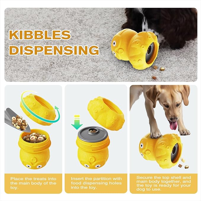 Interactive Dog Toys for Aggressive Chewers, Indestructible Dogs Toy to Keep Your Pup Busy, Treat Tumble Interactive Puzzle Ball Dog Toy for Small Medium Large Breed Dogs, Yellow