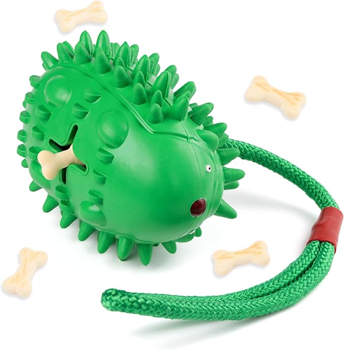 Eco Rubber Chuck & Treat Hedgehog - Green - Long Lasting Dog Chew Toys for Aggressive Chewers Strong Dog Toy for Dogs Durable Puppy Toys