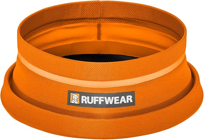 Ruffwear, Bivy Collapsible Dog Bowl, Waterproof Welded Single-Wall Fabric, Ultralight Portable Fold-Flat, Non-Slip Bottom, Accessory Loop, Reflective Trim, 60 fl oz (1.8 L), Salamander Orange, Medium