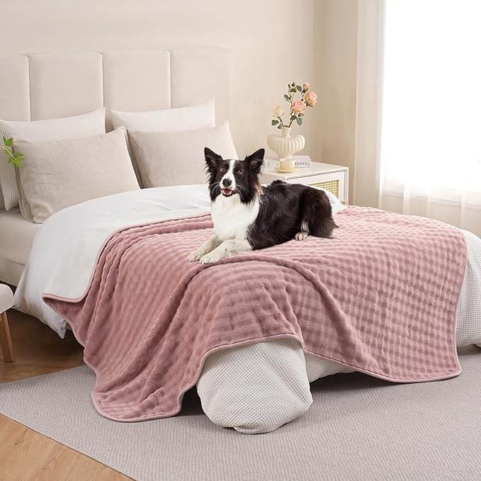 Waterproof Blanket for Bed Couch Sofa Car, Soft Leakproof Dog Blanket with 3D Bubble Pattern, Reversible Water Proof Pet Blankets for Dogs Cats Puppies (50"x60", Dusty Pink)