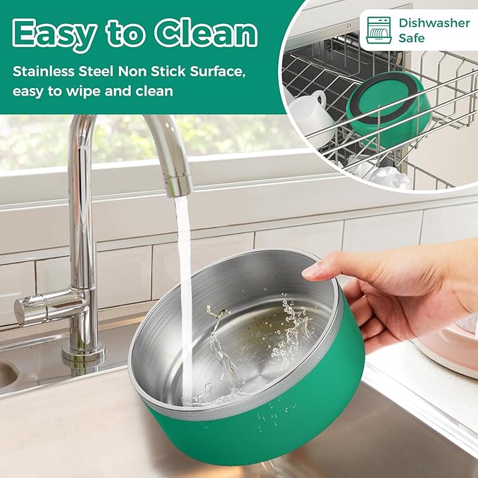 LIHONG Stainless Steel Dog Bowls for Large Dogs,Dog Food Water Bowls with Non Slip Rubber Bottom,Pet Feeding Bowl,Double Wall Insulated,Rustproof(64oz,Deep Green)