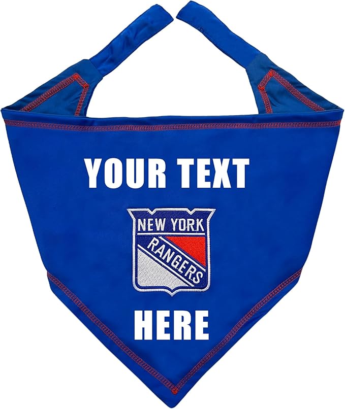 Pets First NHL New York Rangers Personalized Tie Around Bandana for Dogs & Cats, Size Large/X-Large. Custom Dog Bandana Scarf Bib for Pet Cat Dog. The Ultimate Game-Day & Party Customizable Bandana
