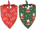 PTDECOR Christmas Dog Bandana, Xmas HOHO Santa Design Reversible Holiday Dog Scarf, Triangle Christmas Bandanas for Medium Large Pets (Large)