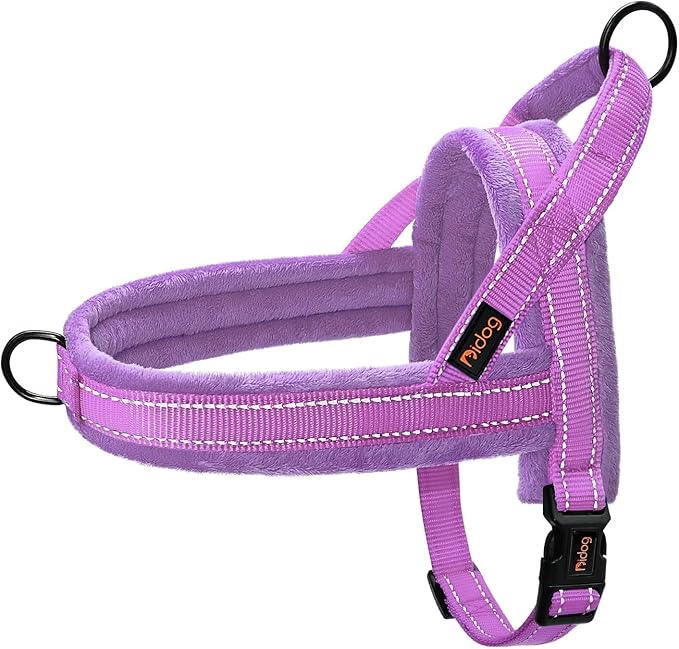 Didog Soft Flannel Padded Dog Vest Harness, No Pull/Quick Fit Reflective Dog Strap Harness, Easy for Training Walking (M:Chest 21-26", Purple)