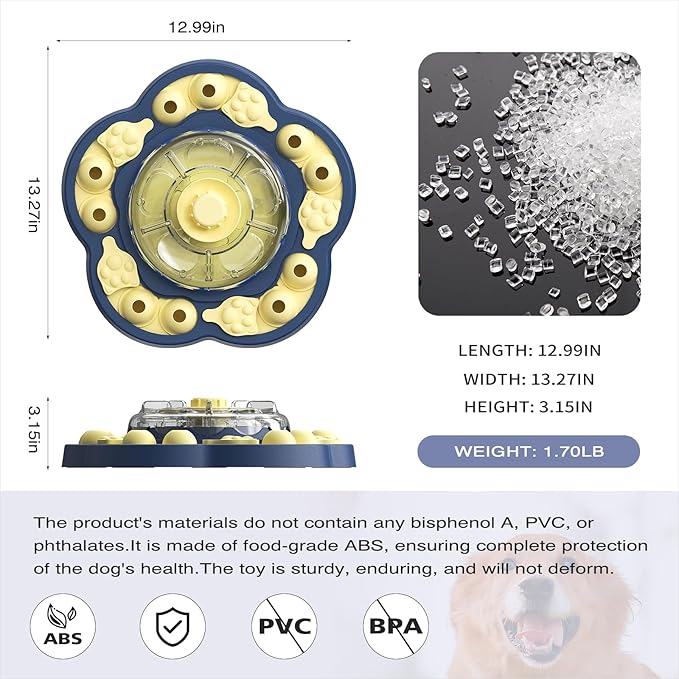 Level 3 in 1 Spinning Dog Puzzle Toy, Interactive Treat Dispenser & Slow Feeder for Brain Stimulation Game & Boredom Buster, Ideal for Small, Medium & Large Dogs