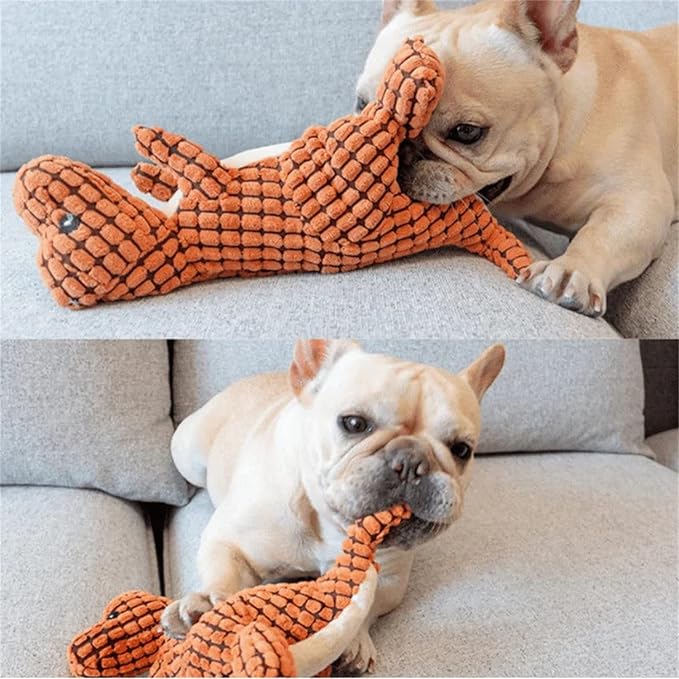 2023 New Indestructible Robust Dino, Durable Interactive Robustdino Dog Toy, Squeaky Dog Toys For Aggressive Chewers, Soft Dog Toys, Unbreakable Stuffed Plush Dog Toy Aggressive Chewers (A ORANGE)