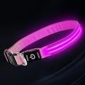 PetIsay Dog Light up Collar for Night Walking - High Visibility LED Dog Collar - Rechargeable - Waterproof - Reflective - Adjustable Lighted Glow Collars(Pink, Medium)