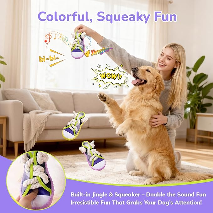 2 Pieces - Dog Chew Toys, Funny Dog Toys, Puppy Teething Toys & Shoe Dog Toy, Durable Dog Toys for Aggressive Chewers Tear-Resistant for Small & Medium Dogs