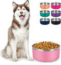 LIHONG Stainless Steel Dog Bowls for Large Dogs,Dog Food Water Bowls with Non Slip Rubber Bottom,Pet Feeding Bowl,Double Wall Insulated,Rustproof(64oz,Pink)