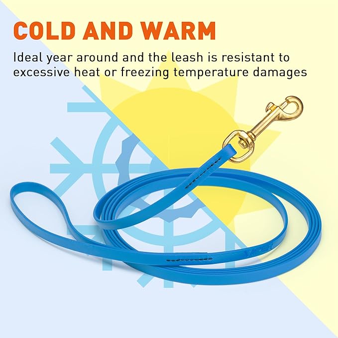 Viper Biothane K9 Working Dog Leash Waterproof Lead for Tracking Training Schutzhund Odor-Proof Long Line with Solid Brass Snap for Puppy Medium and Large Dogs, 10ft Cerulean Blue