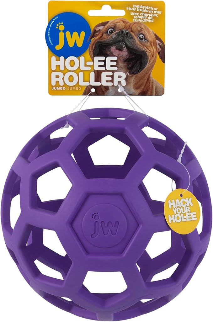JW Pet Hol-ee Roller Dog Toy Puzzle Ball, Natural Rubber, Extra Large (7.5 Inch Diameter), Colors May Vary, (Count of 1)