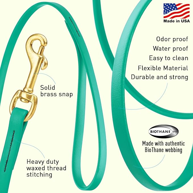 Viper Biothane K9 Working Dog Leash Waterproof Lead for Tracking Training Schutzhund Odor-Proof Long Line with Solid Brass Snap for Puppy Medium and Large Dogs, 15ft Teal