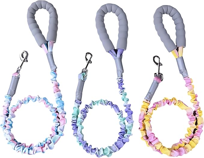 Ombré Shock-Absorbing Dog Leash with Padded Handle, Heavy Duty Bungee Leash for Large Dogs, 1.2–1.7 m(4–5.5 ft) (Pink-Blue Ombré)