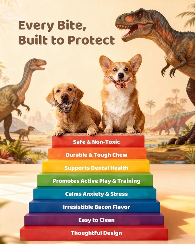 5 Pack Dog Toys for Aggressive Chewers, Indestructible Dog Chew Toys Bundle for Large & Medium Dogs, Durable Nylon Dog Toys with Bacon Flavor for Heavy Chewers, Reduce Boredom & Support Denta
