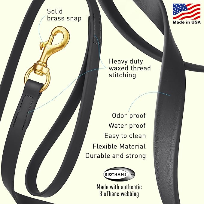 Viper Biothane K9 Working Dog Leash Waterproof Lead for Tracking Training Schutzhund Odor-Proof Long Line with Solid Brass Snap for Puppy Medium and Large Dogs, 15ft Black