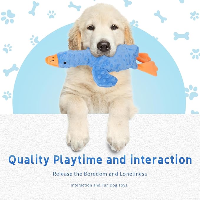 Stuffed Chew Large Dog Toys to Keep Them Busy, for Small, Medium, & Large Dogs, Squeaky Pet Toy for Boredom, Blue Goose