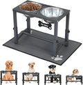 Elevated Dog Bowls, 4 Height Adjustable Metal Raised Bowl Stand with 2 Thick Stainless Steel Food Bowls & Spill-Proof Mat, Adjusts to 13.6'', 12.2'', 10.9'', 9.5'' for Large/Medium Breeds