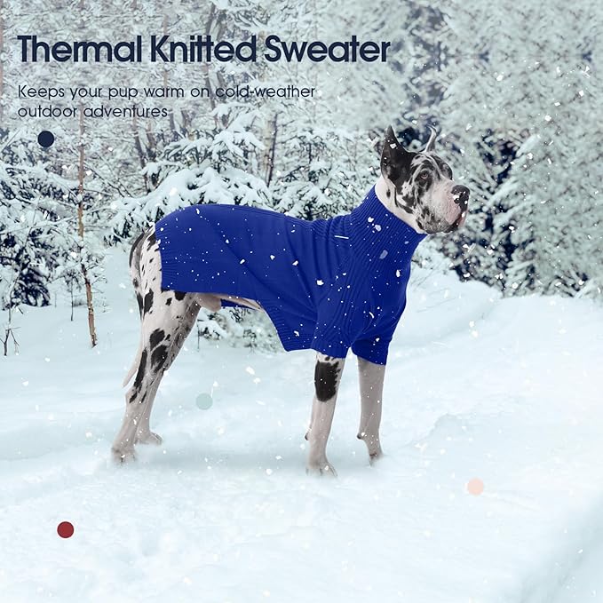 IECOii Great Dane Sweater,5XL Extra Large Sweater for Giant Breed Dogs in Winter,Turtleneck Cold Weather Knit Clothes,Machine Washable,Elastic Pullover for Saint Bernard,Mastiff (Royal Blue,XXXXXL)