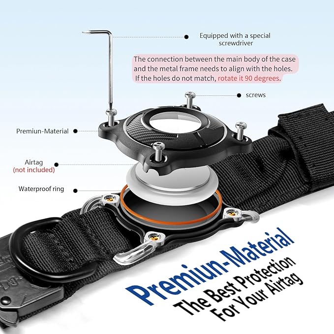 Personalized Tactical Dog Collar with Waterproof airtag Holder & Name Phone Number, Heavy Duty Nylon Military Dog Collar with Strong Metal Buckle for Medium and Large Dogs(Khaki,M)