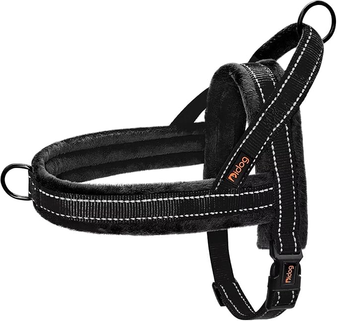 Didog Soft Flannel Padded Dog Vest Harness, No Pull/Quick Fit Reflective Dog Strap Harness, Easy for Training Walking (S:Chest 18-22", Black)