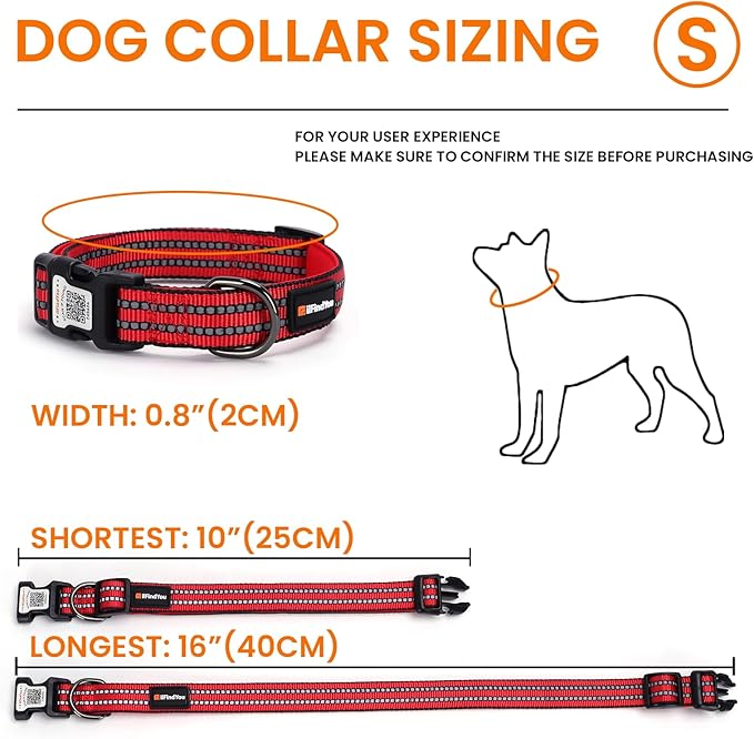 Reflective Dog Collar with QR Code Tag, Personalized Dog Collar, Safety Night Visibility, Anti-Loss Function (Red, Small)
