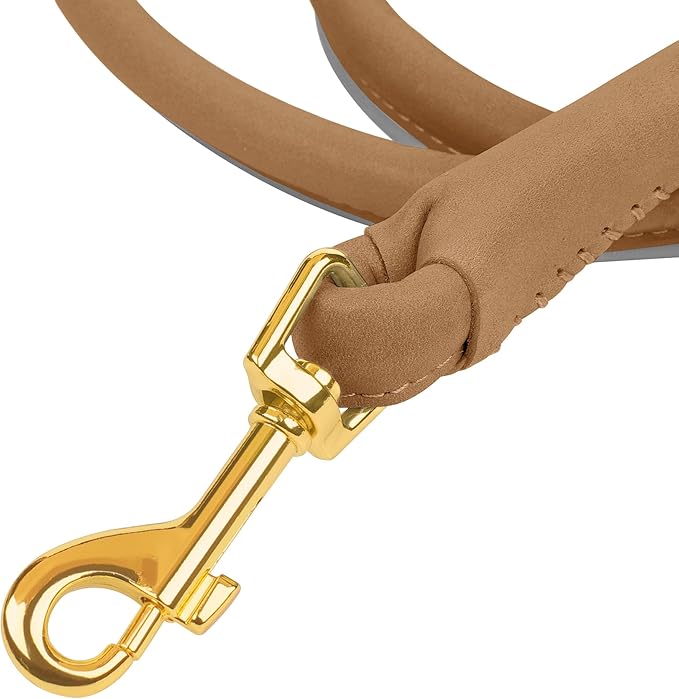 OOPSDOGGY Reflective Rolled Leather Dog Leash 6ft - Soft Training Lead for Small Medium Large Dogs Puppy - Heavy Duty Rope Puppies Leash for Outdoor Walking Running (Brown, Medium/Large)