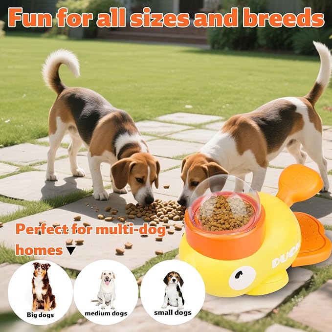 2-in-1 Dog Interactive Slow Feeder, Dog Food Puzzle Toy with 3 Outlet Sizes Replacement Heads Plastic Pet Cat Duck Frenchie Treat Dispenser Bowl for Protecting from Bloating IQ Training