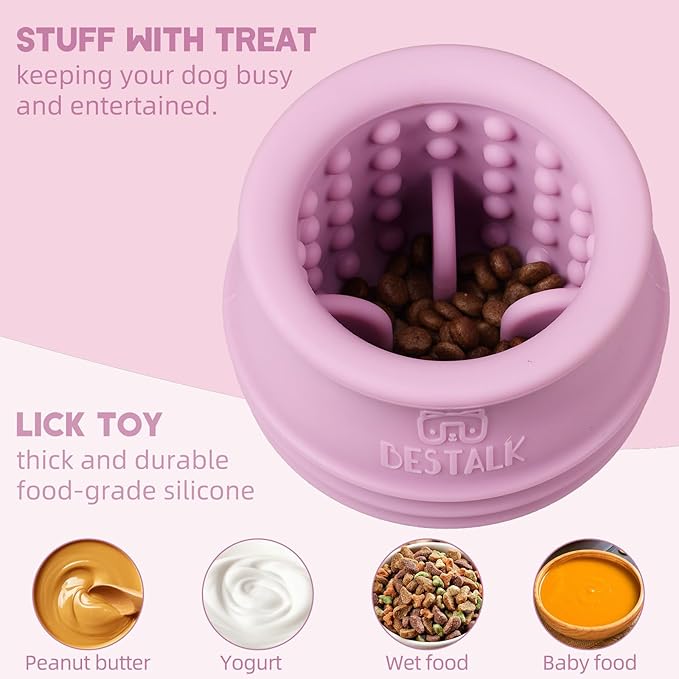 Dog Enrichment Treat Toy, Long-Lasting Wobbly Interactive Freeze Lick Toys for Dogs, Stuffable Puzzle Feeder Toy for Boredom, Silicone Treat Dispensing Chew Toy (Pastel Purple,L)