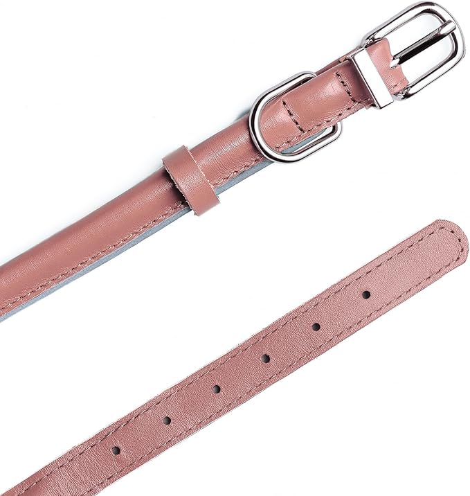 OOPSDOGGY Rolled Leather Dog Collar Reflective Roll Collars for Small Medium Large Dogs Puppy (Blush, XXS, 7''- 9'')