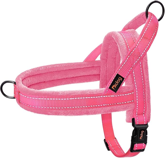 Didog Soft Flannel Padded Dog Vest Harness, No Pull/Quick Fit Reflective Dog Strap Harness, Easy for Training Walking (L:Chest 26-32", Pink)