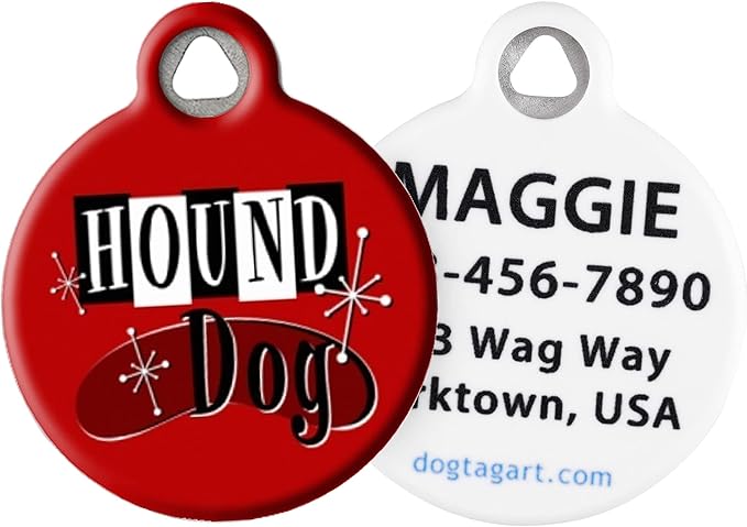 Dog Tag Art Hound Dog Vintage Retro Personalized Breed Pet Tag for Dogs, Silent Dog Tag - Small .875" Diameter