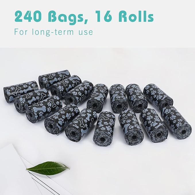 PetsHome Dog Poop Bags, Dog Waste Bags [Extra Thick][Leak-Proof] Eco-Friendly 16 Rolls, 240 Bags Pattern