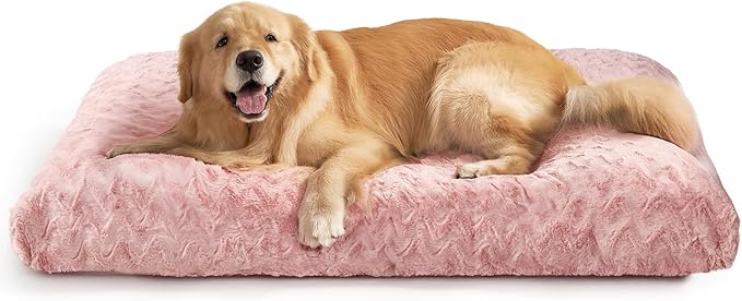 EHEYCIGA Washable XL Dog Bed for Crate 41x27 Inch, Reversible Kennel Pad for Extra Large Dogs Weight Up to 75 lbs, Plush and Comfy Pet Sleeping Mat, Pink