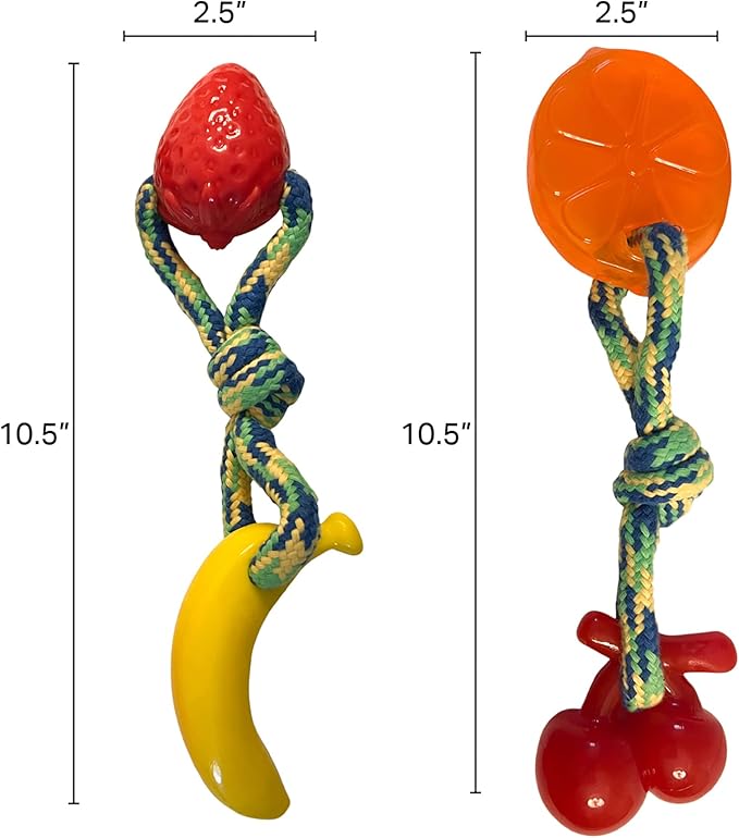 Friends Forever Dog Rope Toy, Tough Dog Chew Toys, Plastic Rubber Durable Puppy Teething Toy, Orange/Banana 2 Piece