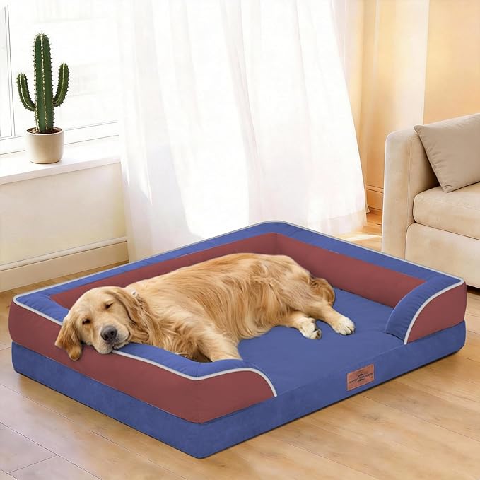Comfort Expression Orthopedic Dog Bed for Extra Large Dogs 42x30 Inch, Waterproof Egg Crate Foam XL Pet Bed with Removable Bolsters, Dog Couch with Washable Cover & Non-Slip Bottom, Classic Tri-Color