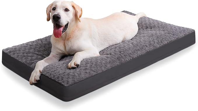Dog Crate Bed Waterproof Jumbo Dog Beds for Extra Large Pets Rose Velvet Soft Fluffy Washable with Removable Cover & Anti-Slip Bottom, 47 x 29 Inch, Gray