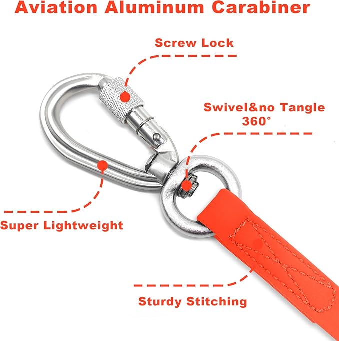 ZALER Long Dog Leash Waterproof Training Leashes 50ft 30ft 20ft 15ft 10ft 6ft, Odor Proof Recall Long Line Lead with Aviation Aluminum Carabiner Clip for Small, Medium, Large Dogs (30FT, Orange)