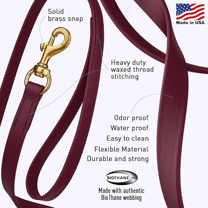 Viper Biothane K9 Working Dog Leash Waterproof Lead for Tracking Training Schutzhund Odor-Proof Long Line with Solid Brass Snap for Puppy Medium and Large Dogs, 10ft Merlot Burgundy